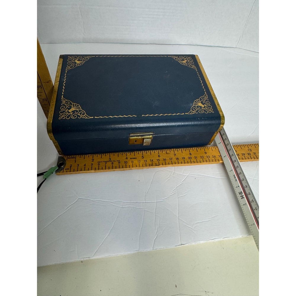 Vintage Farrington Jewelry Box Mid Century Blue Pink Velvet Two Tier 1950s 1960s - Picture 10 of 12